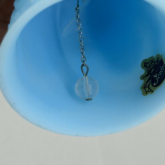 Vintage Mother and Child Fenton Blue satin custard Decorative Dinner Bell 6.5” - Picture 10 of 13